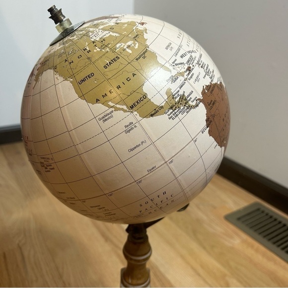 Wooden Paper Globe Stand Office Decor Map Wedding Decoration Travel Theme - Picture 2 of 6